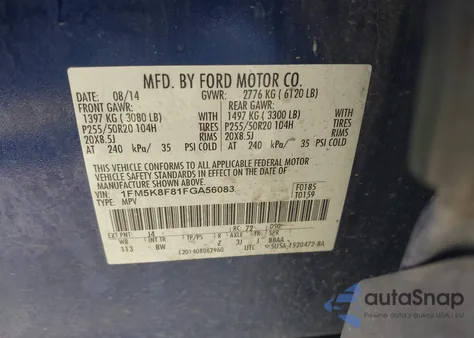 2015 Ford Explorer Limited z USA, uszkodzony, nr VIN 1FM5K8F81FGA56083